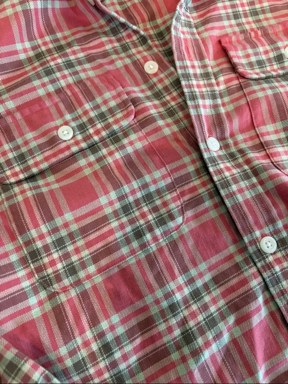 Ralph Lauren Pink Plaid Button-Down Shirt with Brown Elbow Patches - Picture 4 of 5